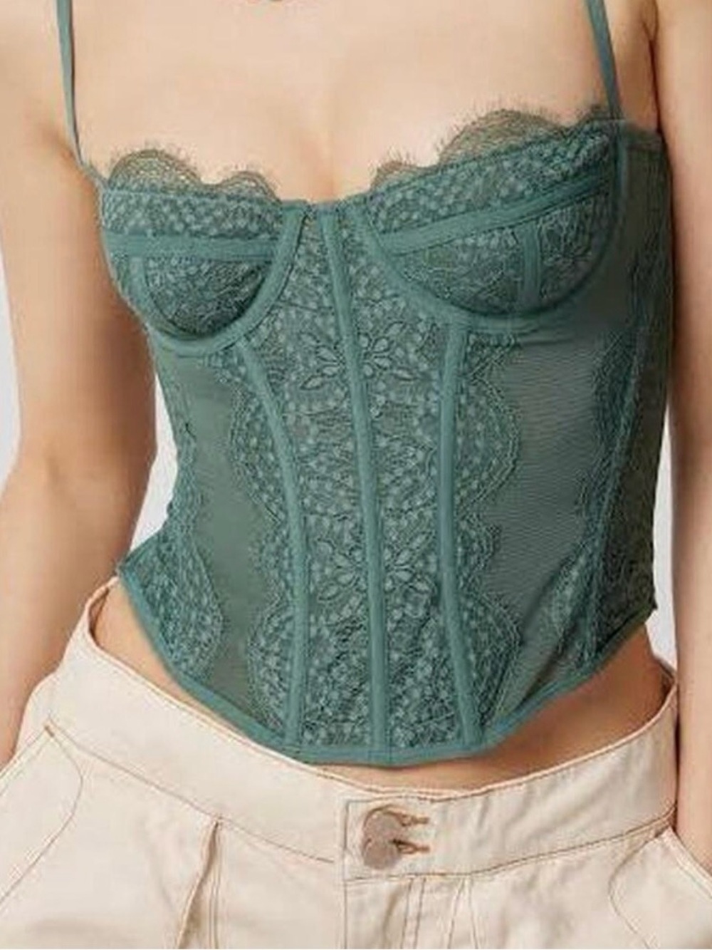 Out From Under Modern Love Lace Corset Bustier in Sage Green